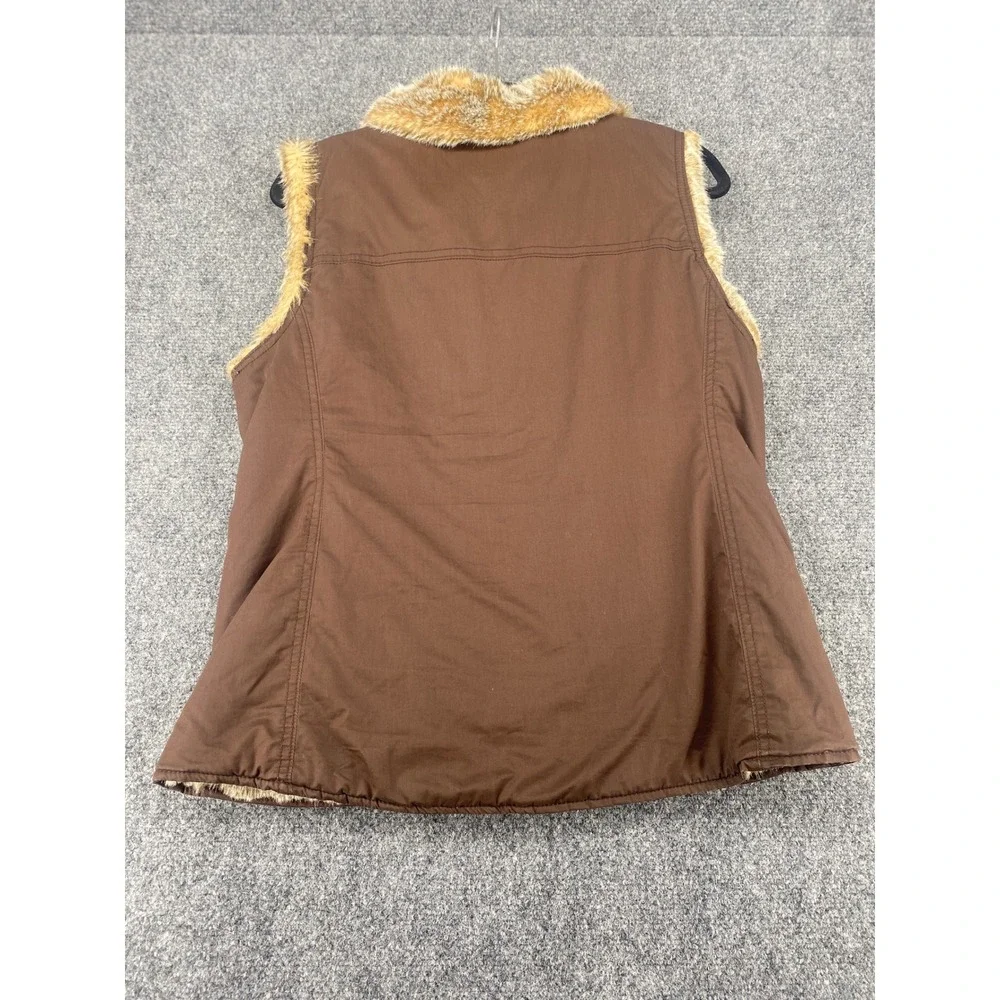 Banana Republic Reversible Faux Fur Vest Womens Medium Brown Canvas Full Zip M